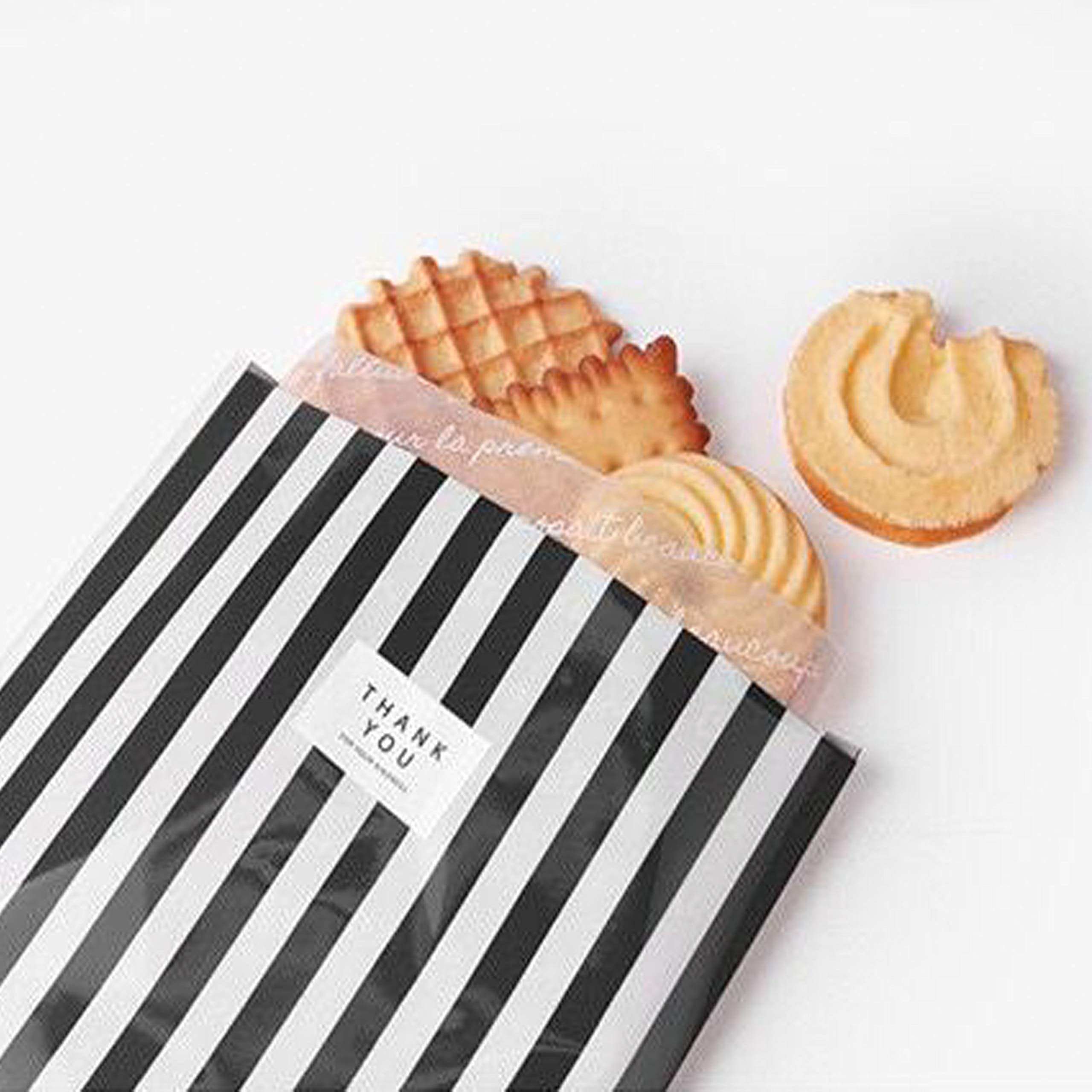 Clear Plastic Cellophane Treat Bags - Black White Stripes Party Favors Cello Bags Wedding Baby Shower Birthday Party Cookie Cand